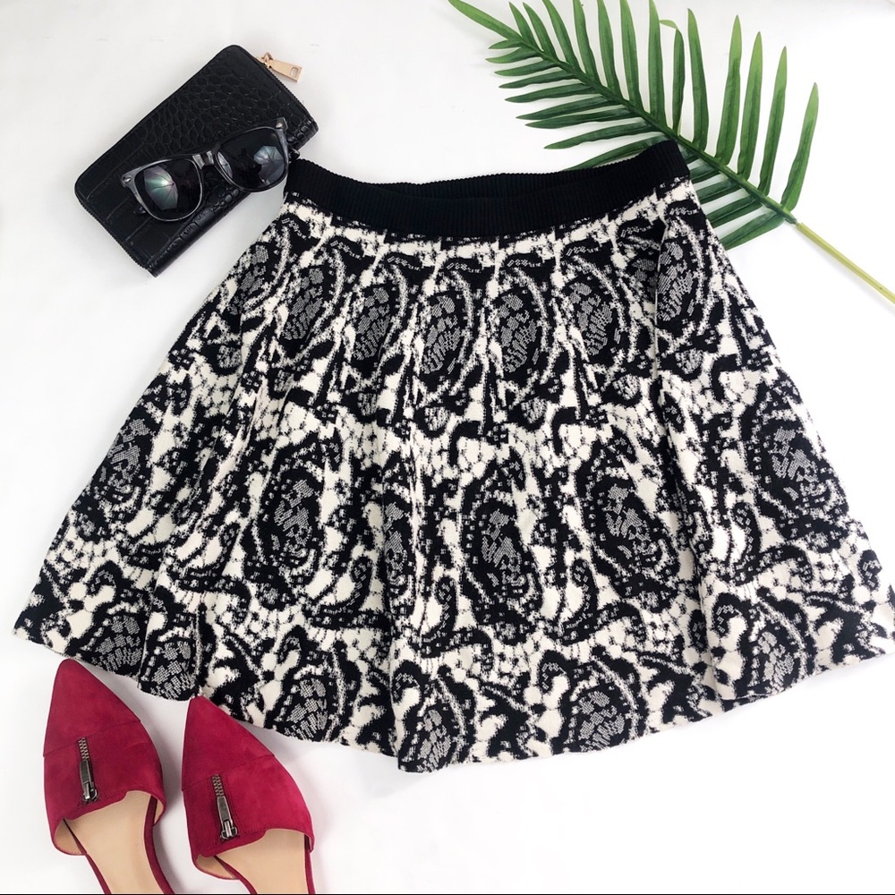 DKNY Paisley Floral Stretch Wool Blend Flare Skirt